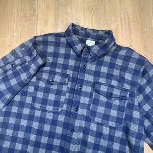 J.Crew Mens XL Blue Grey Buffalo indigo Check Knit Flannel Long Sleeve Button Up